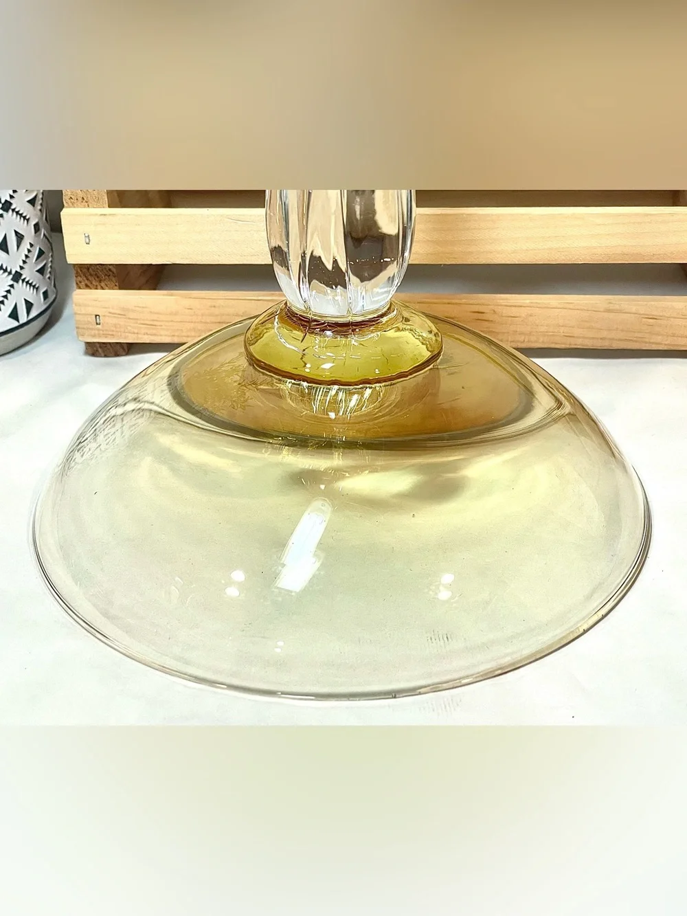 Vintage Steuben- or Empoli-Style Amber-Tinted Tall Compote Candle Holder Art